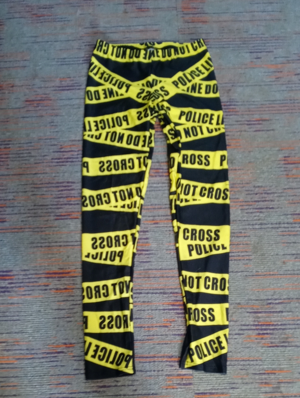 Yellow & Black 'Police Line' Graphic Leggings